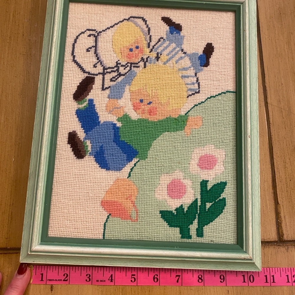 Needlepoint Homemade Framed Jack & Jill 9”x11” wall decor children nursery rhyme - Picture 5 of 14
